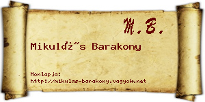 Mikulás Barakony névjegykártya